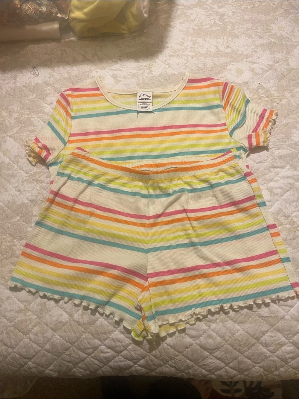 art class Rainbow Striped Short Pajama Set - Yellow, Pink, Blue, Orange